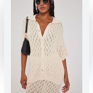 NWT SNDYS Claire top in natural knit crochet button down resort Revolve XS